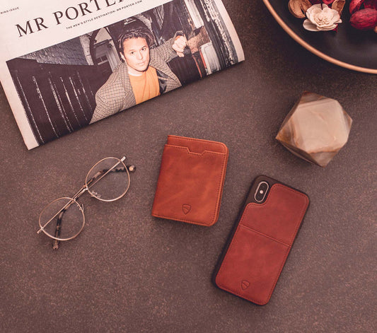 Vaultskin CITY wallet and ETON ARMOUR Wallet case in cognac