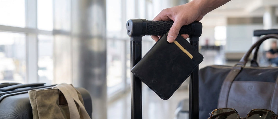 Kensington passport wallet in hand on airport