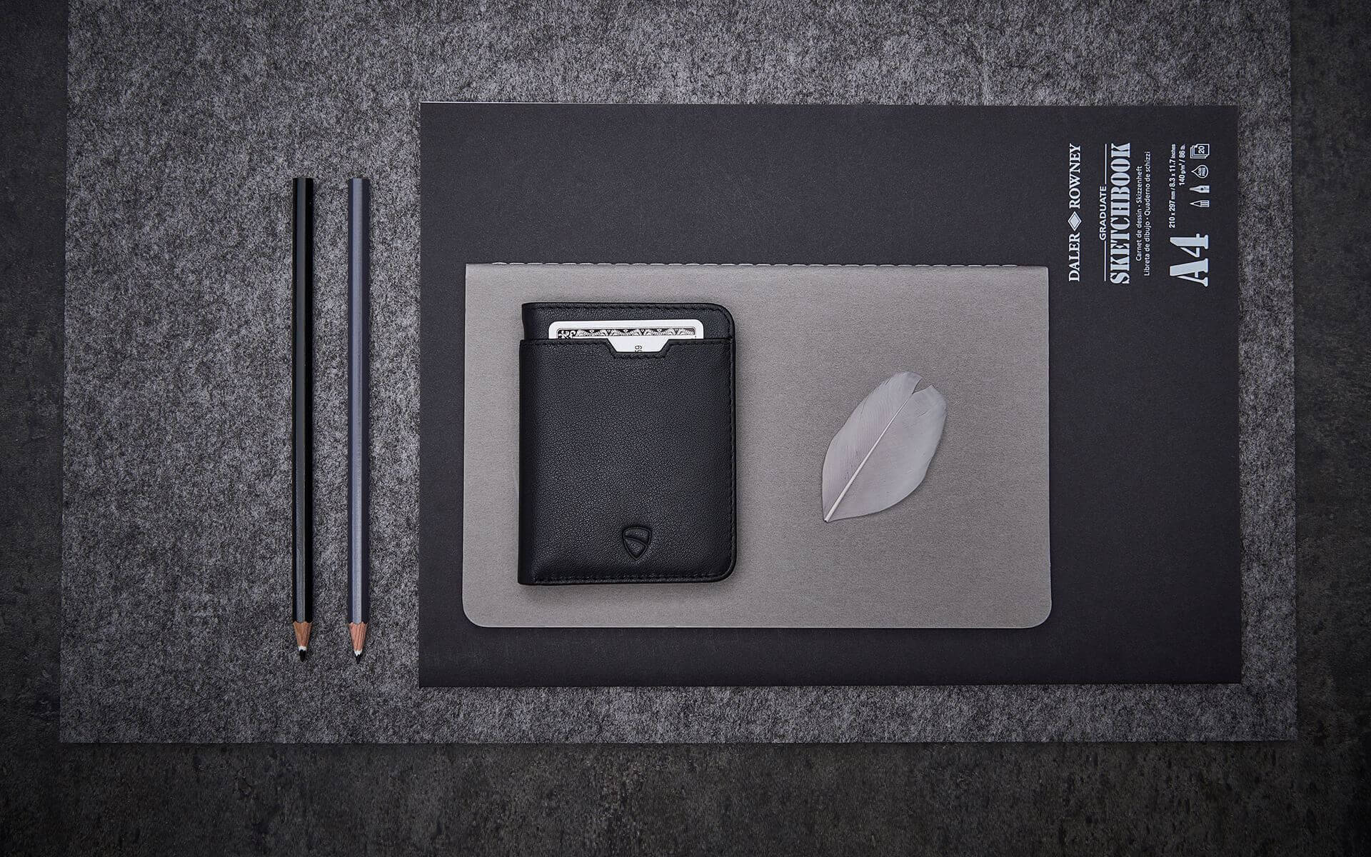 Close-up of the Vaultskin CITY wallet's luxurious Italian leather and precision craftsmanship, emphasizing its compact and durable characteristics.