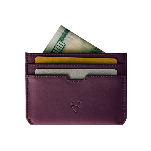 Vaultskin Moorgate blackberry slim leather card holder front view on white background