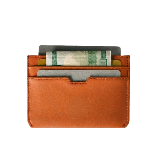 Vaultskin Moorgate orange wallet back side on transparent background