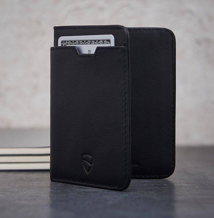 Vaultskin CITY compact and thin RFID wallet in black, best bifold wallet for secure and stylish card carrying