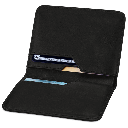 Modern wallet RFID with compact design, Vaultskin CITY black leather card holder, minimalist and slim