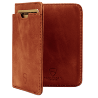 Chic cognac-colored RFID-protected women's wallet by Vaultskin CITY, featuring a slim and elegant design for the fashion-forward minimalist