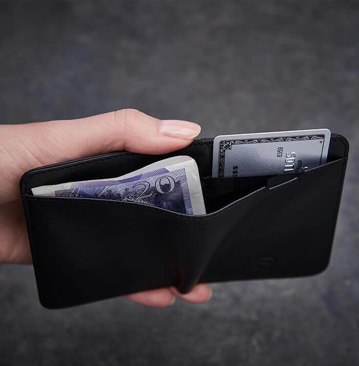 Compact design credit card wallet with RFID protection, Vaultskin CITY black, precision-engineered for a slim profile