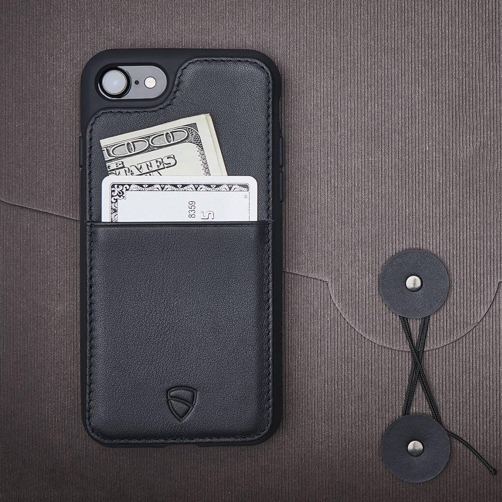 Minimalist iPhone case with card holder made from Italian leather