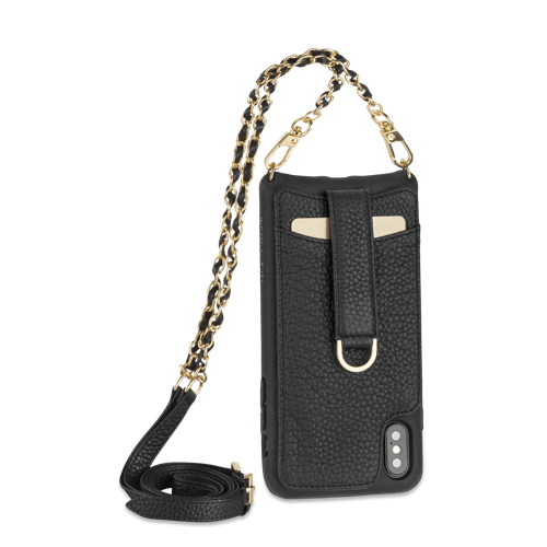Vaultskin Victoria Elegance Luxurious Crossbody iPhone 6 7 8 Wallet Case British Design Leather 9 Card Storage Chain Strap Black