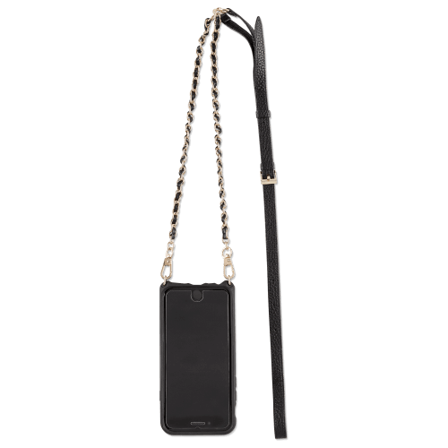 Black Leather Phone Case Wallet with Gold Phone Charm Chain Wristlet –  Louve collection