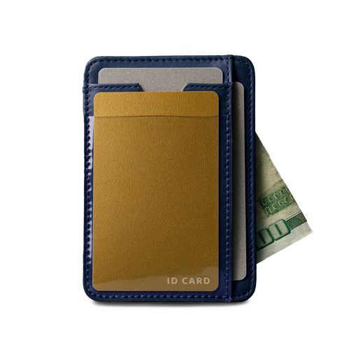Vaultskin Brixton royal blue slim leather ID card wallet front view on white background