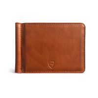Vaultskin BROMPTON wallet cognac – front view of luxury RFID leather card holder