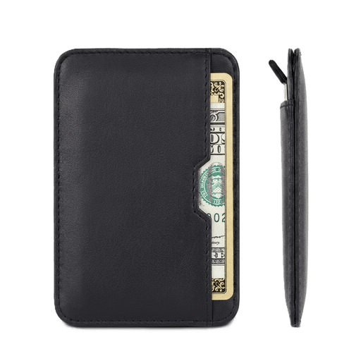 Vaultskin Chelsea thin black leather wallet, front view