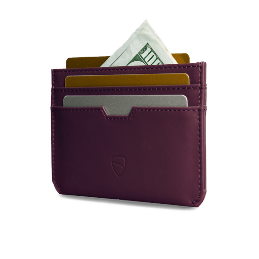 Vaultskin Moorgate blackberry slim front pocket card holder side view on white background