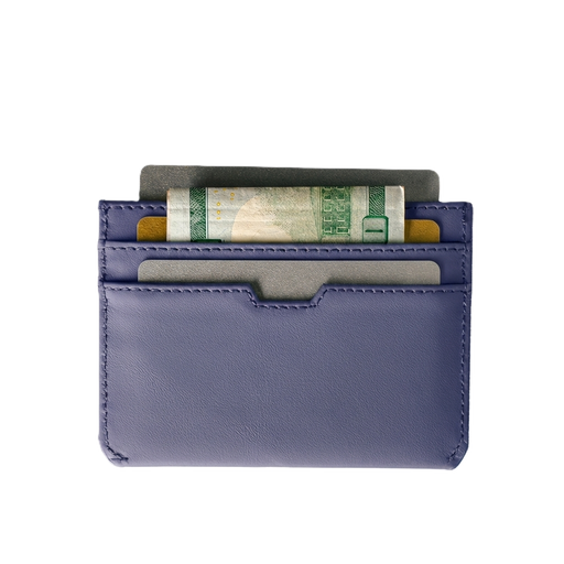 Vaultskin Moorgate purple blue card holder back view, transparent background