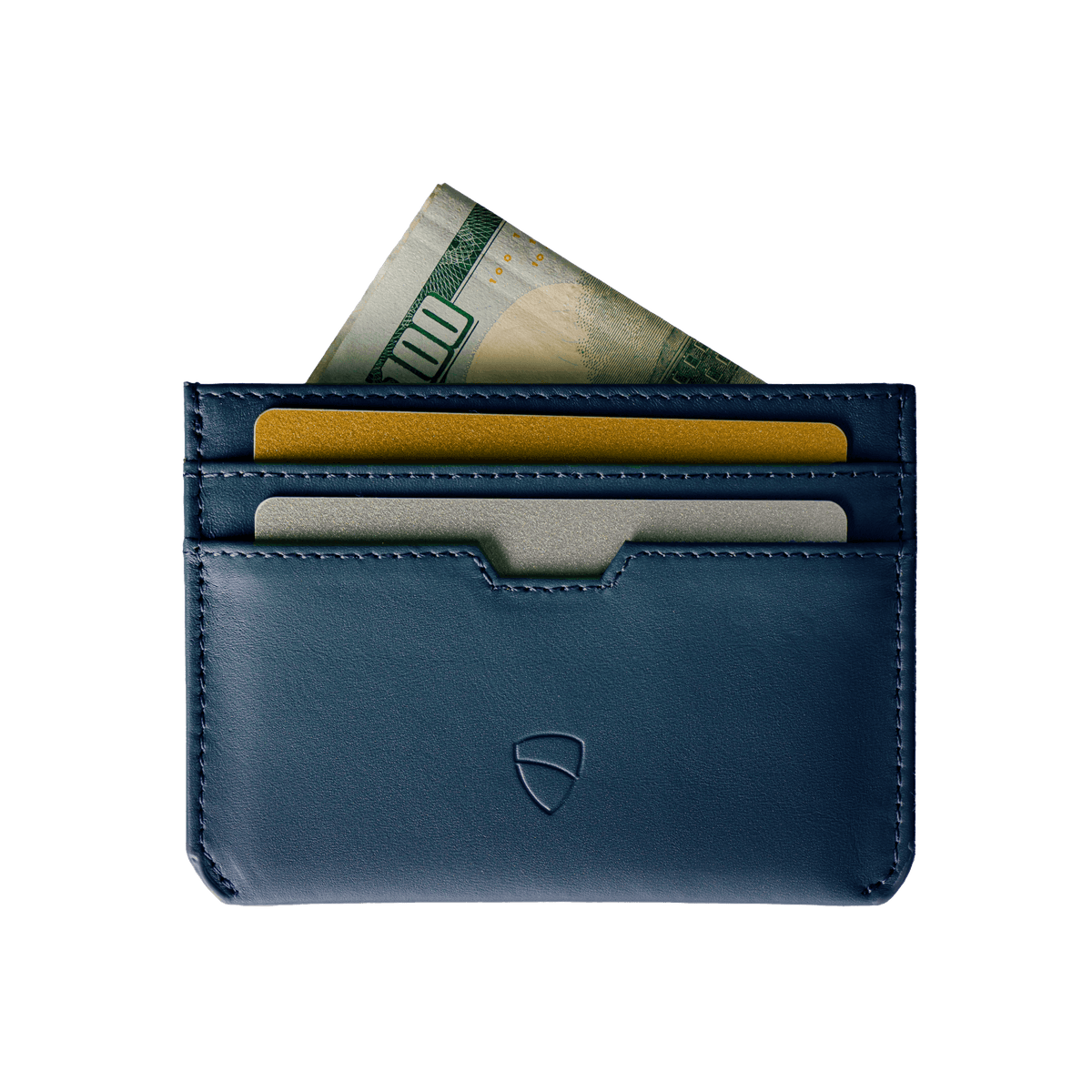 Vaultskin Moorgate royal blue minimalist leather card holder front view on white background