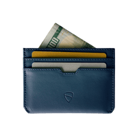 Vaultskin Moorgate royal blue minimalist leather card holder front view on white background