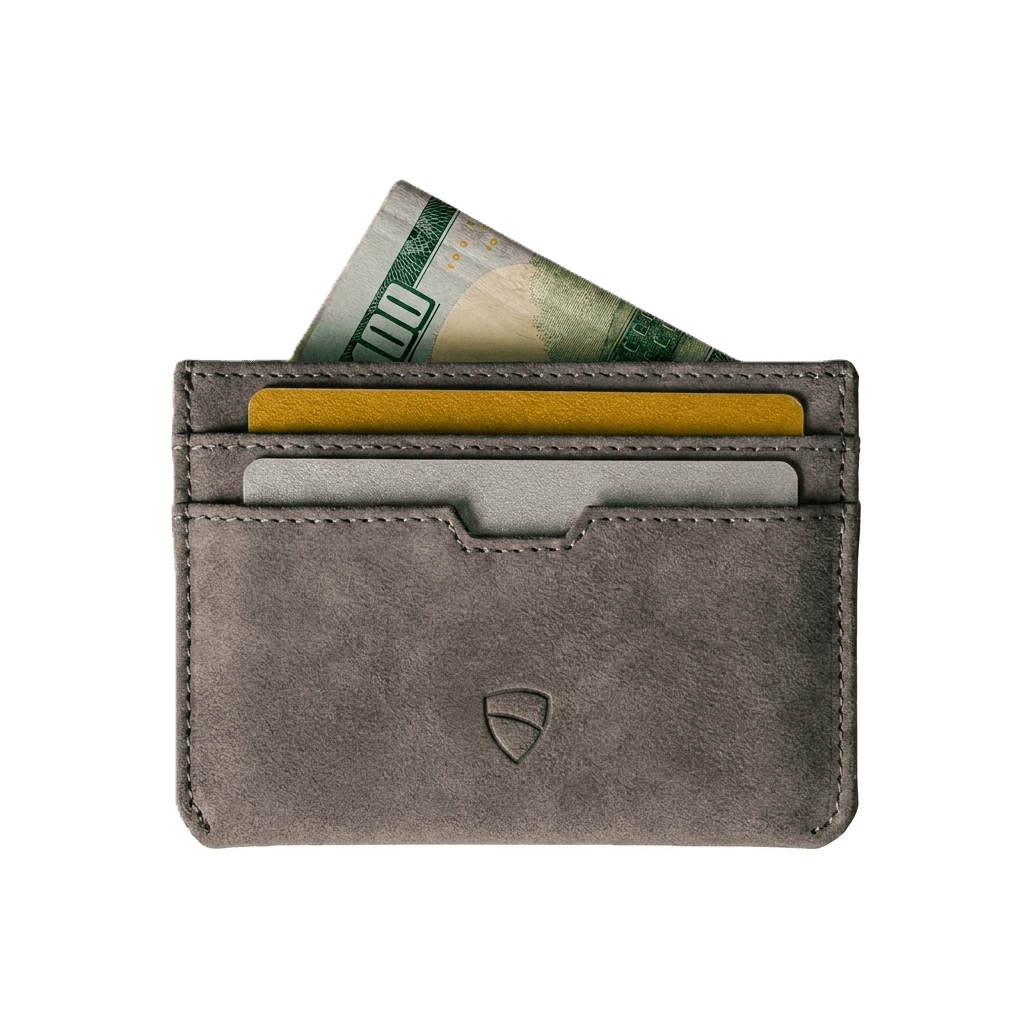 Vaultskin Moorgate slim leather wallet top-down view showing interior card slots, white background