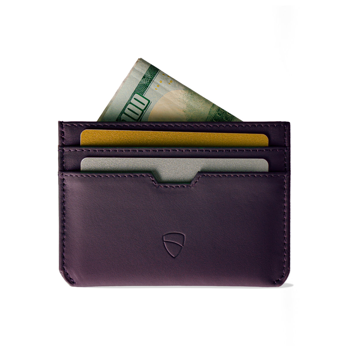 Vaultskin Moorgate blackberry slim RFID-blocking leather card holder front view, white background