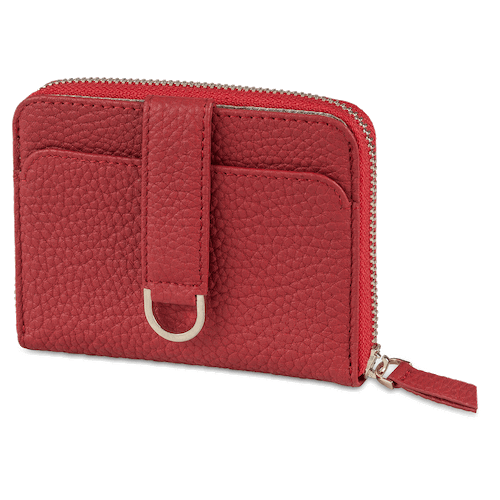 slim leather zip wallet for women with RFID protection - Vaultskin Belgravia in Red