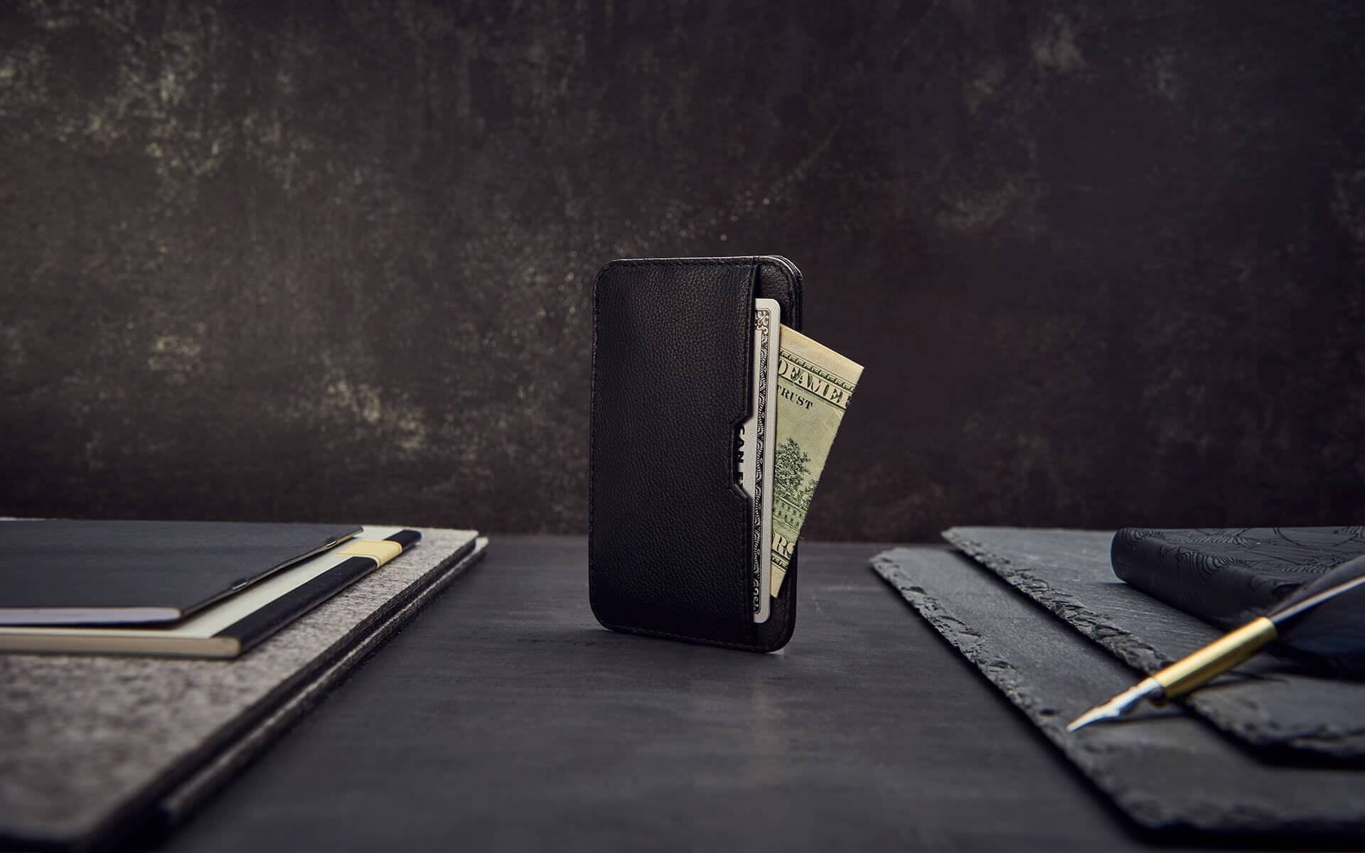 slim card wallet, rfid protection passport wallet - Vaultskin CHELSEA in Black