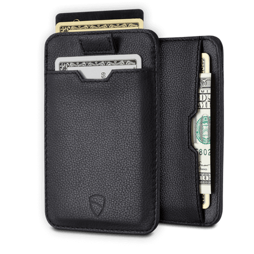 slim minimalist wallet, leather rfid passport wallet - Vaultskin CHELSEA in Black