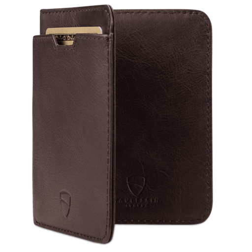 Elegant brown RFID-protected women's wallet by Vaultskin CITY, showcasing a slim profile for the minimalist carrier