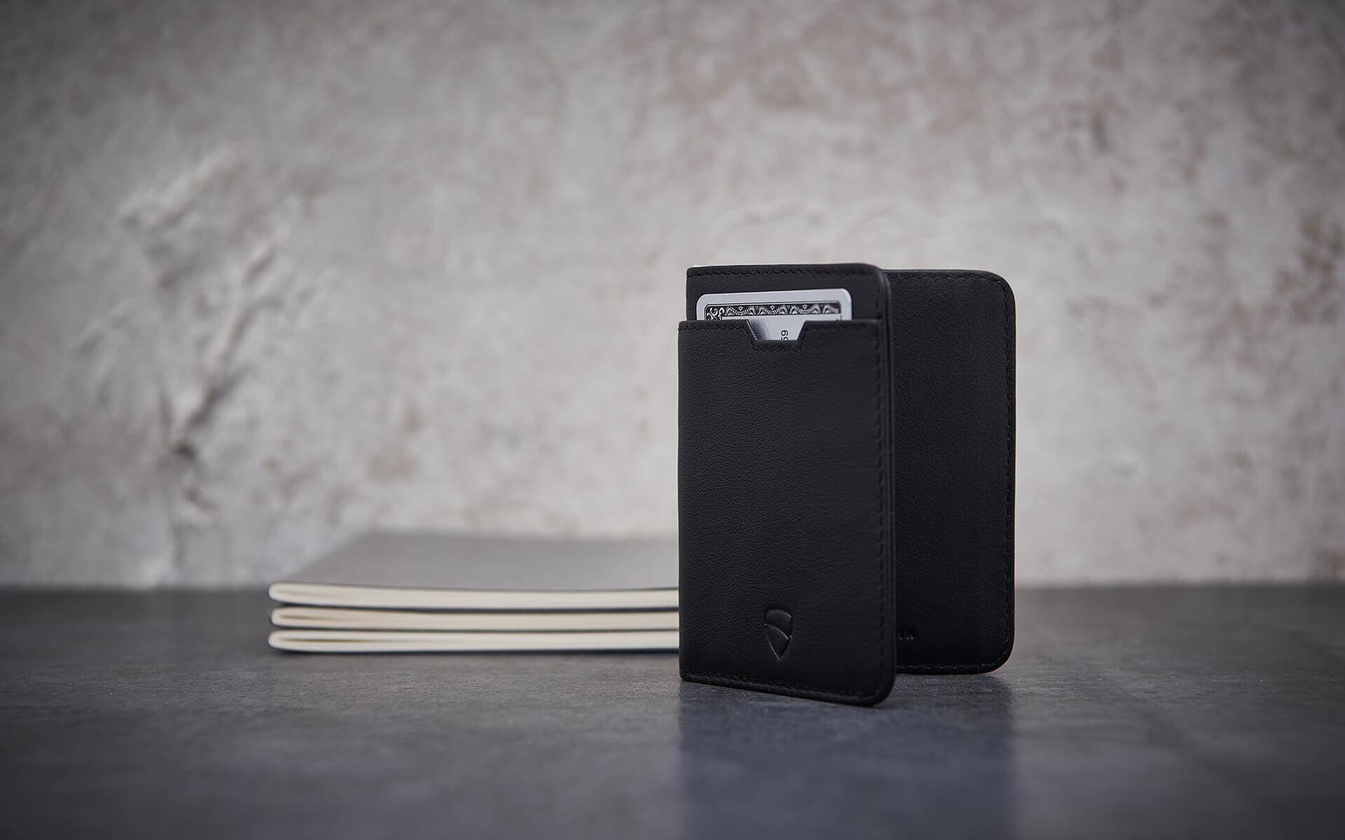 rfid leather wallet, credit card wallet rfid blocking - Vaultskin CITY in Black