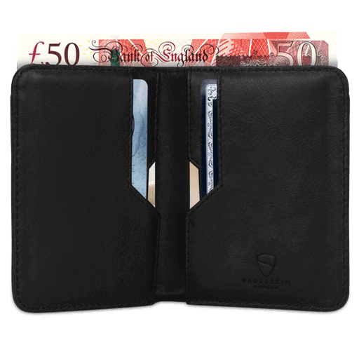 Thin RFID wallets for men, Vaultskin CITY black, minimalist bifold wallet with FRID protection