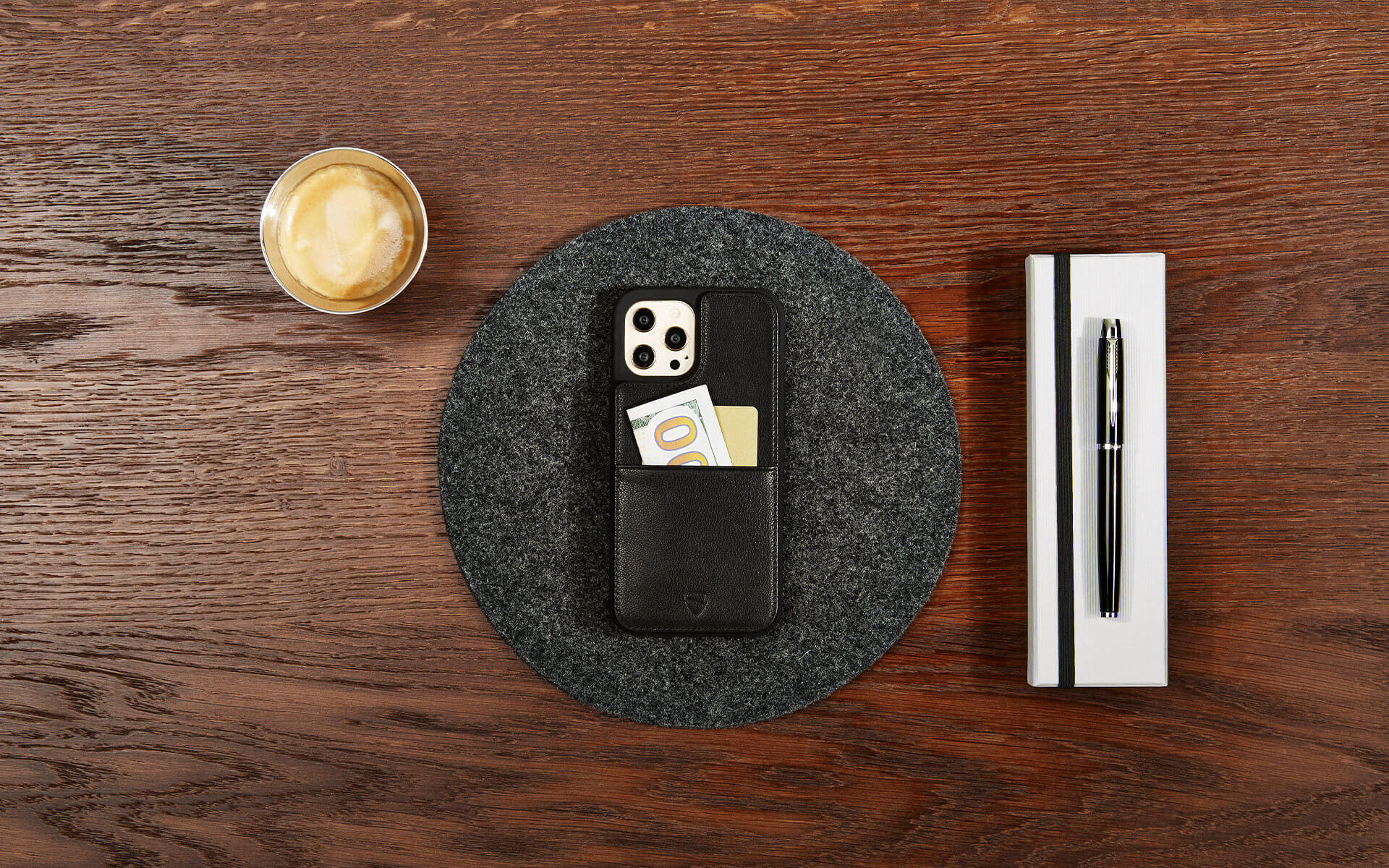 Minimalist leather bumper case for iPhone 14 Pro - ETON by Vaultskin London 
