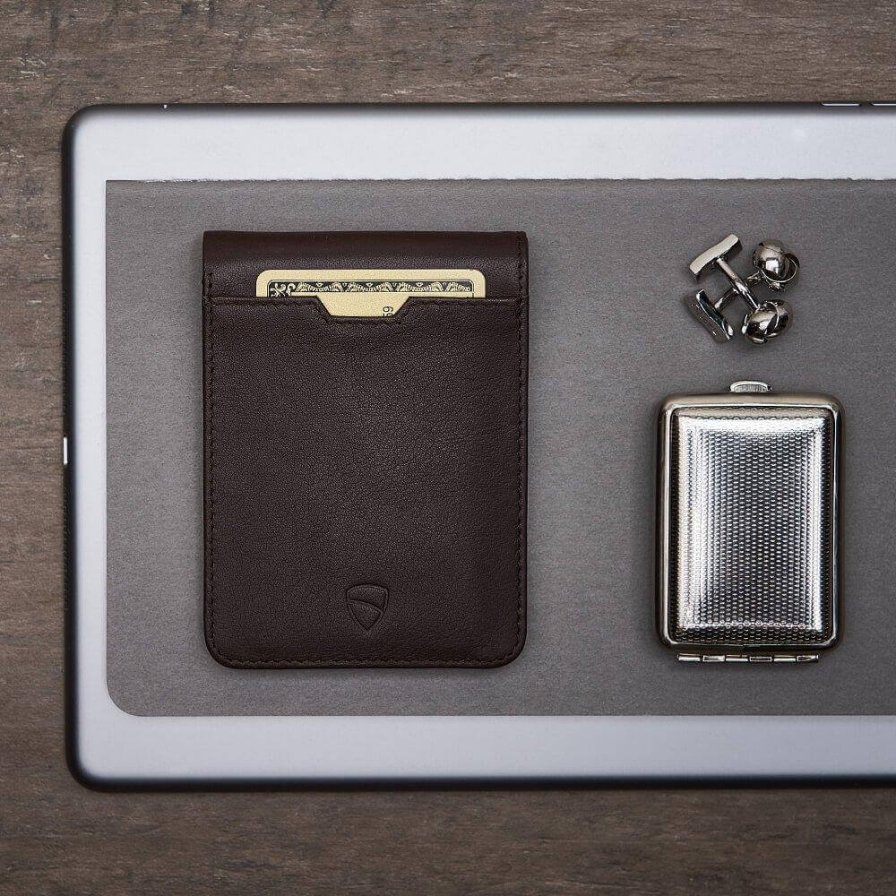 leather wallet, theft proof wallet travel - Vaultskin MANHATTAN in Brown