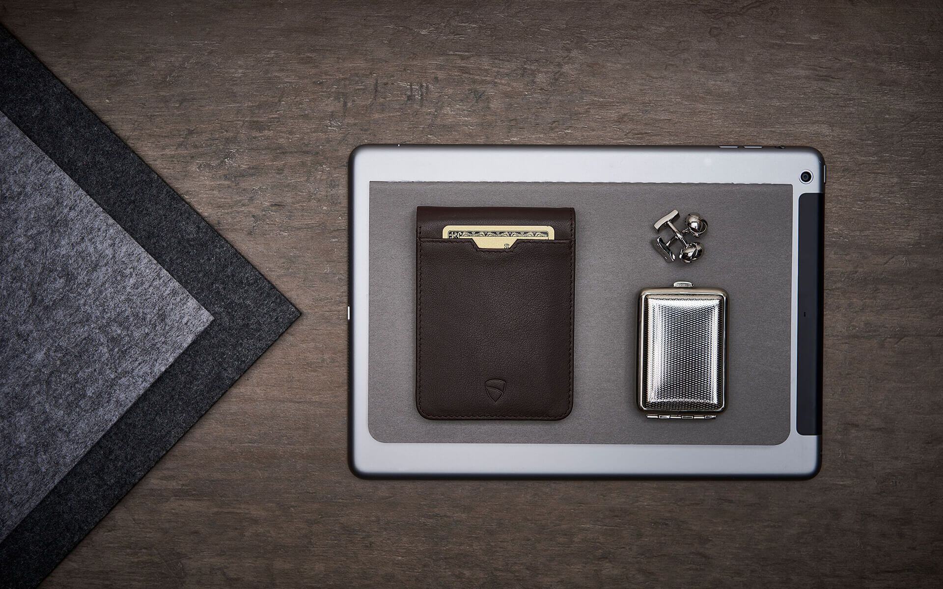 front pocket wallet slim, nfc blocking wallet - Vaultskin MANHATTAN in Brown