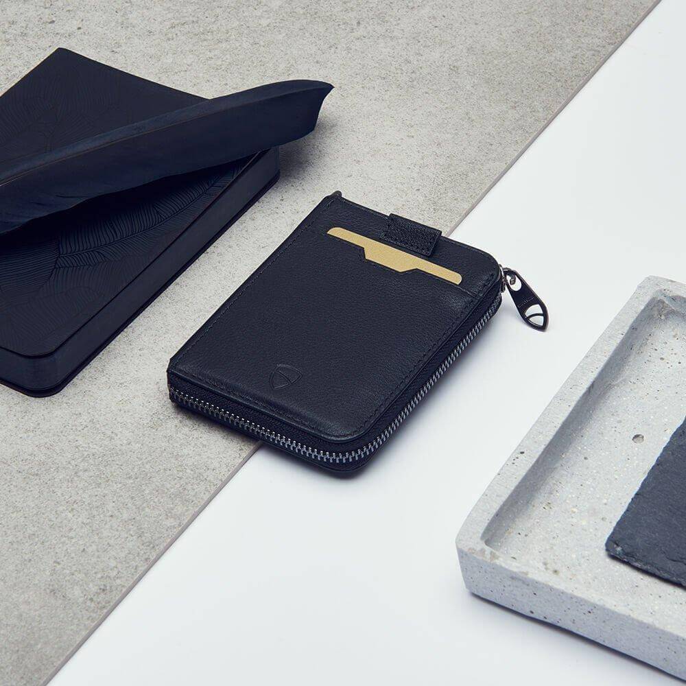 Vaultskin MAYFAIR Minimalist Leather Zipper Wallet. Slim RFID