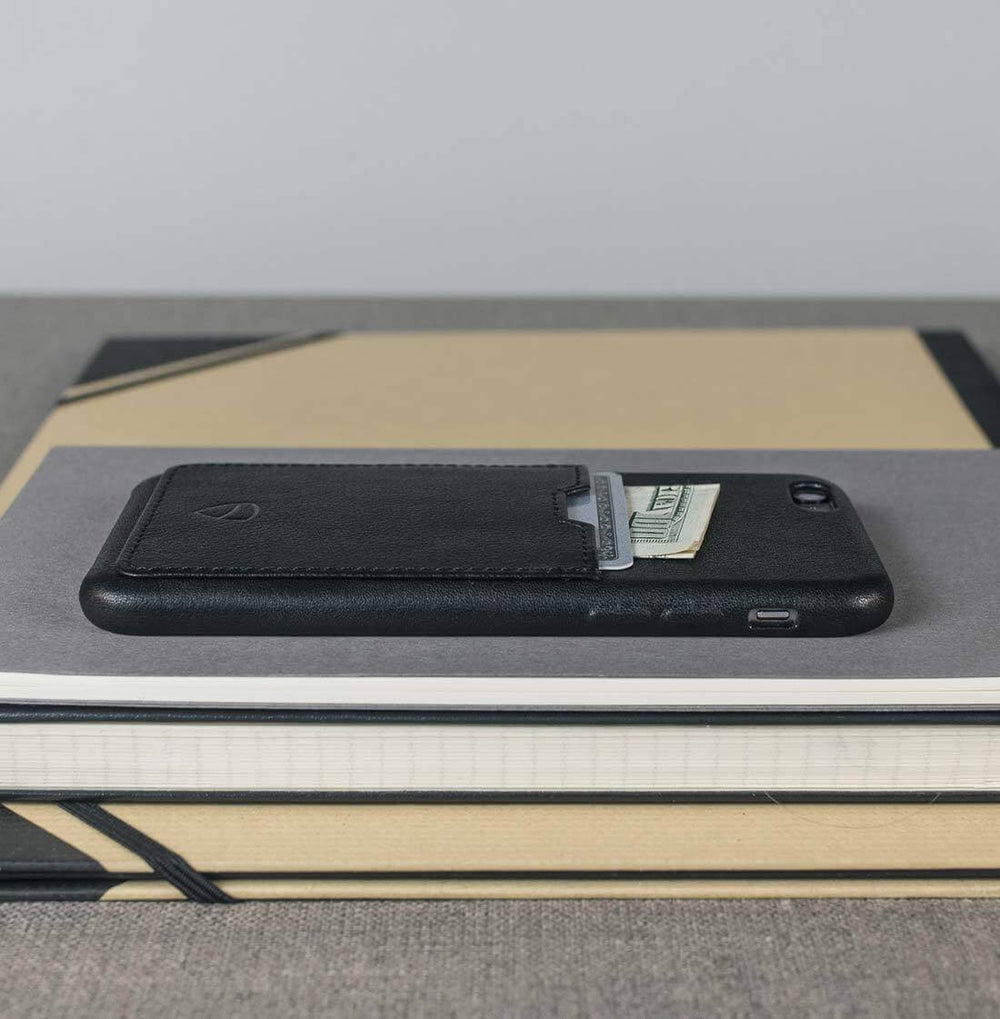 Minimalist iPhone case with card holder made from Italian leather 